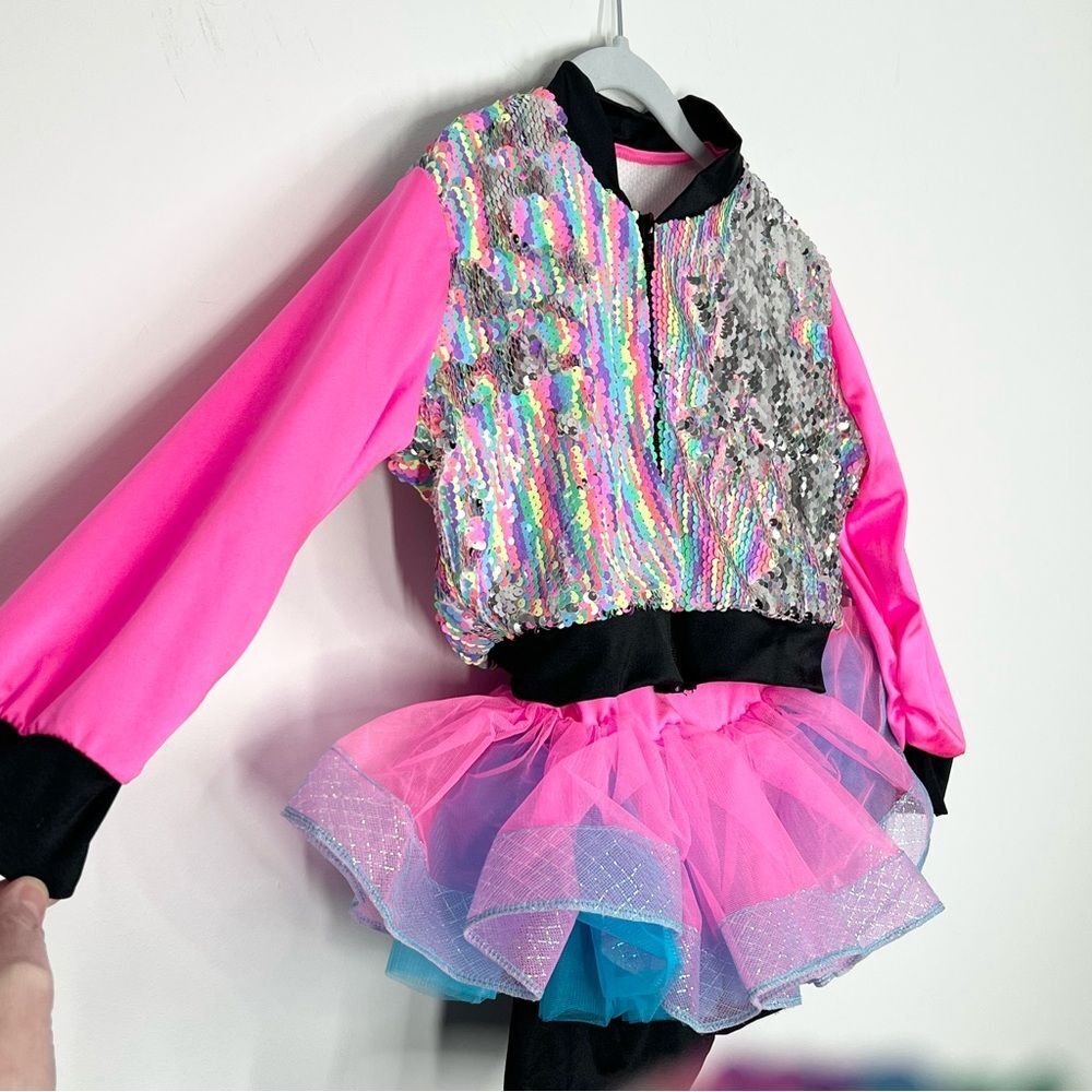 Weissman Showtime Lip Gloss Dance Costume Rainbow Sequin Jacket Tutu IC - Picture 3 of 11